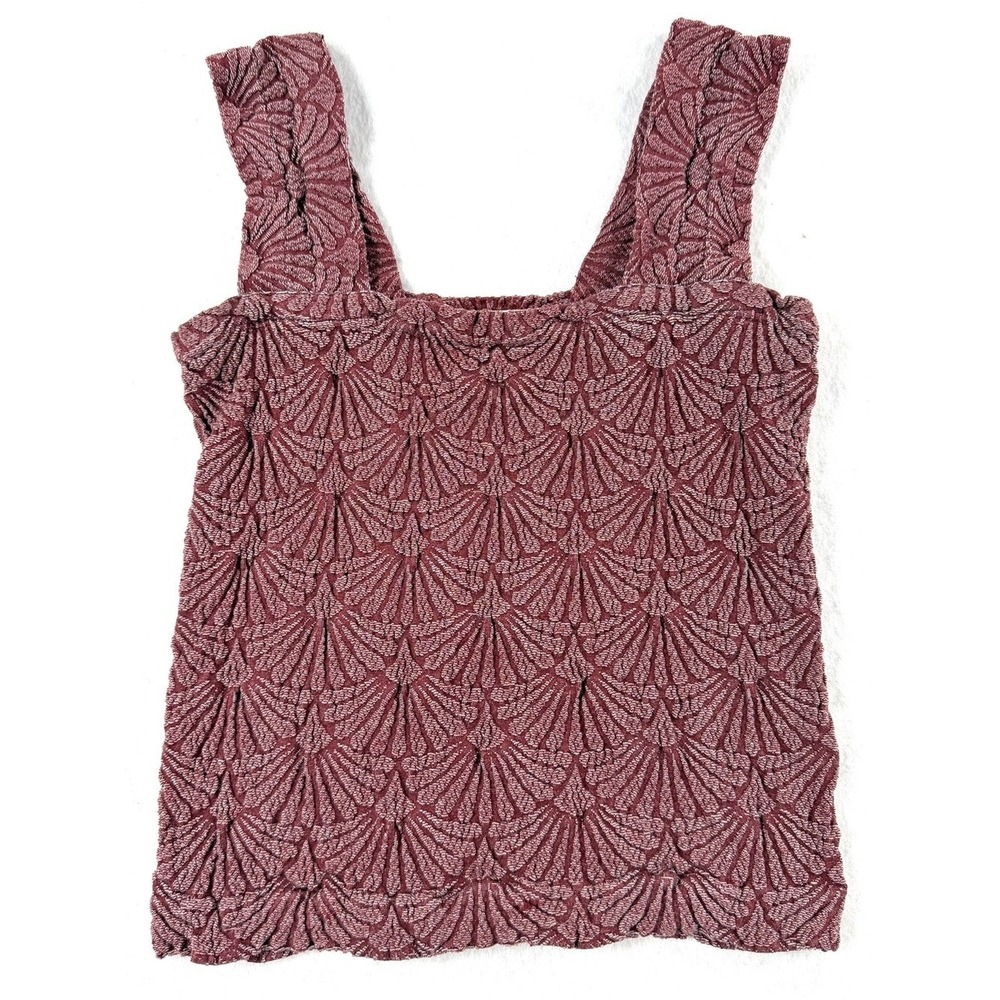 Coco & Shay Women Burgundy Textured Square‎ Neck Tank Top S/M